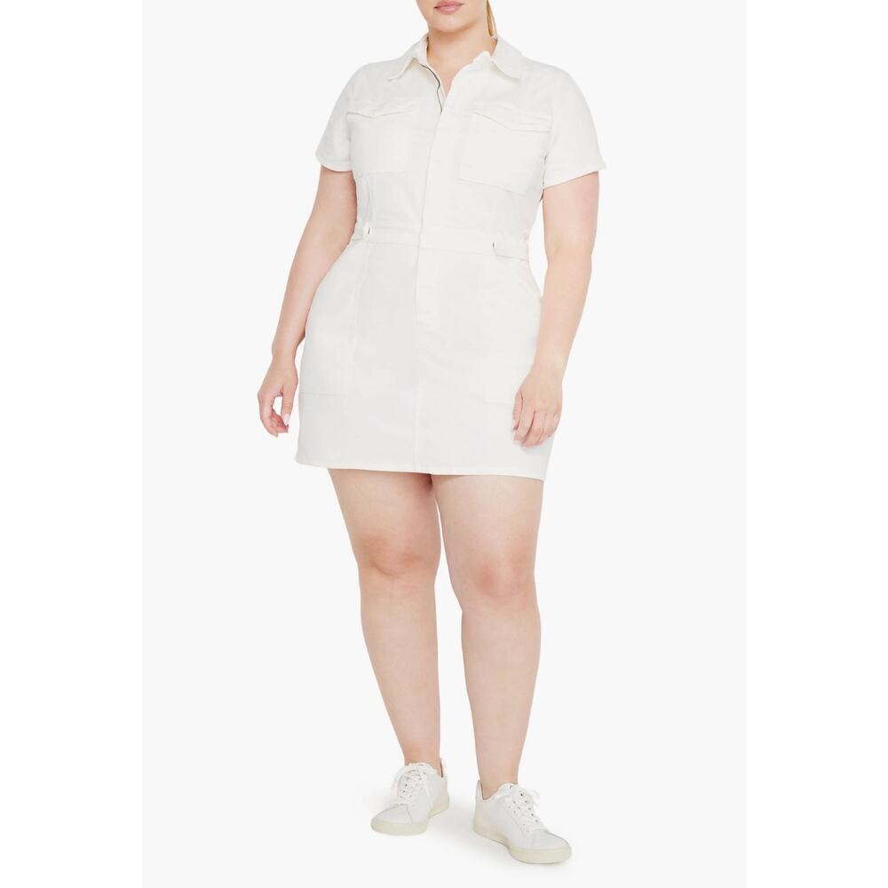 Good American Fit For Success Denim Utility Mini Dress NWT White 3XL Plus Size